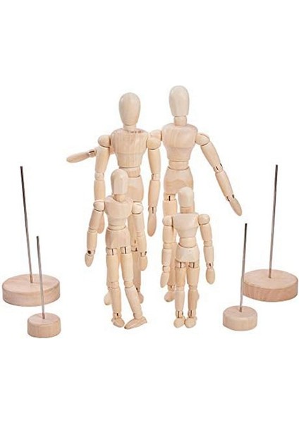 Ahşap Manken Blockhead, Ahşap Sanatçı Figürü Bebek Modeli Kroki Kömür Ev Ofis Masası Dekorasyon Hediye, 4 Adet (Yurt Dışından)