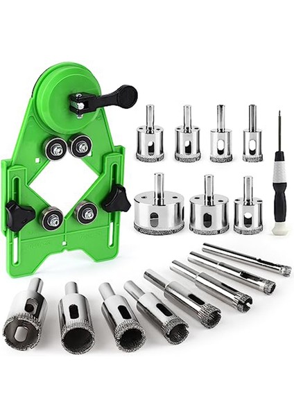 Elmas Delik Testere Kiti 17 Adet Matkap Uçları Çift Vantuzlu Setler Kılavuz Jig Fikstürü 4MM-83MM Delik Matkaptan (Yurt Dışından)