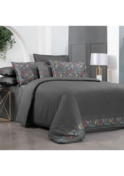 Tırol Gri Pamuk Saten Çift Kişilik Nevresim Takımı