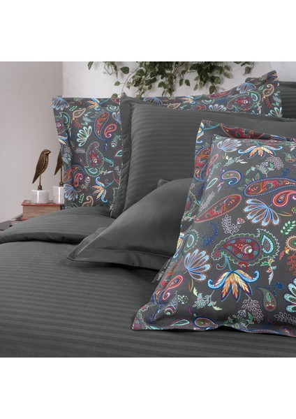 Tırol Gri Pamuk Saten Çift Kişilik Nevresim Takımı modelleri