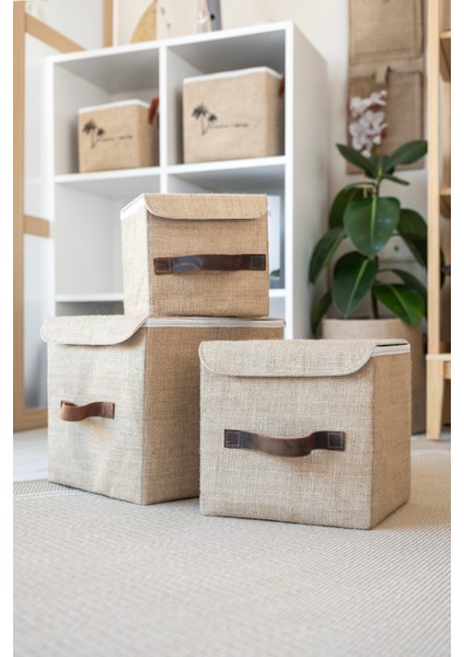 Jüt Dolap Içi Organizer Takı, Makyaj, Banyo, Ofis Düzenleyici Kapaklı Saklama Kutusu 20X20X20 cm modelleri