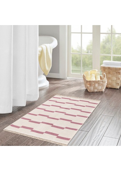 "homesteadart Rugs, Elegantwoven Koleksiyon Pembe Pamuk-Polyester Kilim - Çift Taraflı ve Nefes Alabilir Yapıda, 30°c'de Makinede Yıkanabilir, Katlanabilir, Robot Süpürge Uyumlu - Çeşitli Ebatlar"