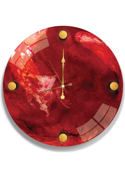 Kırmızı Mermer Cam Saat - 40 cm