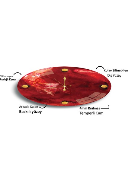 Kırmızı Mermer Cam Saat - 40 cm fırsatları