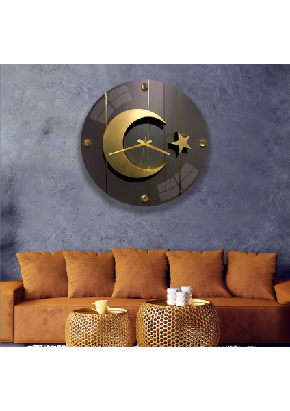 Gold Ay Yıldız Cam Saat - 40 cm modelleri