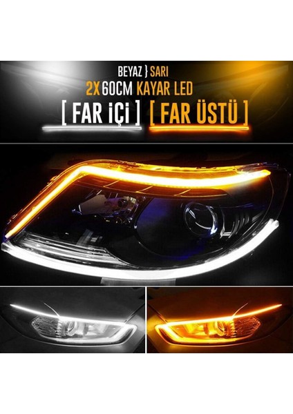 Peugeot 806 Uyumlu Gündüz Ledi, Far Üstü Altı Kayar LED 60 cm Selamlamalı Model