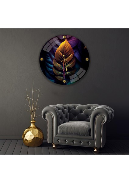 Renkli Yapraklar Cam Saat - 60 cm