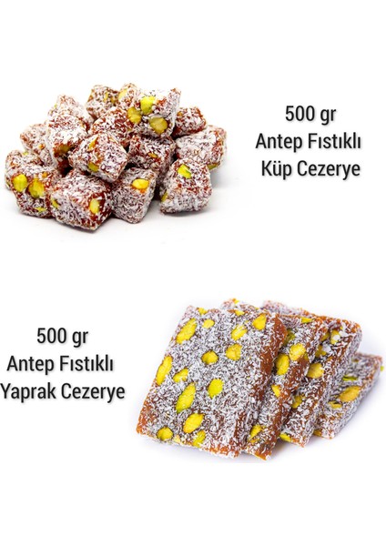 Cezerye Paketi (Fıstıklı Küp Cezerye 500 gr + Fıstıklı Yaprak Cezerye 500 Gr) (Mersin Cezeryesi)