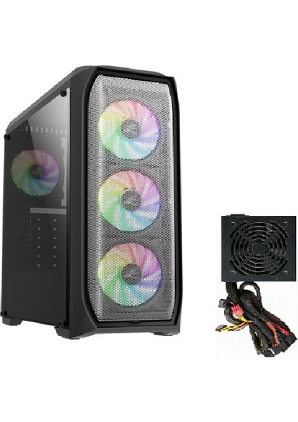 N5 Mf 500W Atx Mid Tower 4 Rgb Fanlı Kasa 1 x Kulaklık, 1 x Mikrofon, 2 x USB 2.0, 1 x USB 3.0, Fan Kontrol, Renkli Akralik Panel, PCI/AGP365MM
