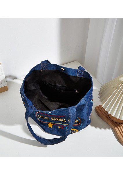 Vintage Baskılı Denim Kanvas Çanta (Yurt Dışından) modelleri