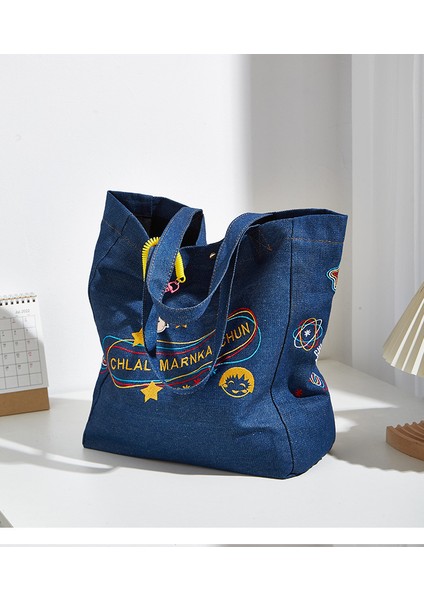 Vintage Baskılı Denim Kanvas Çanta (Yurt Dışından) fırsatları