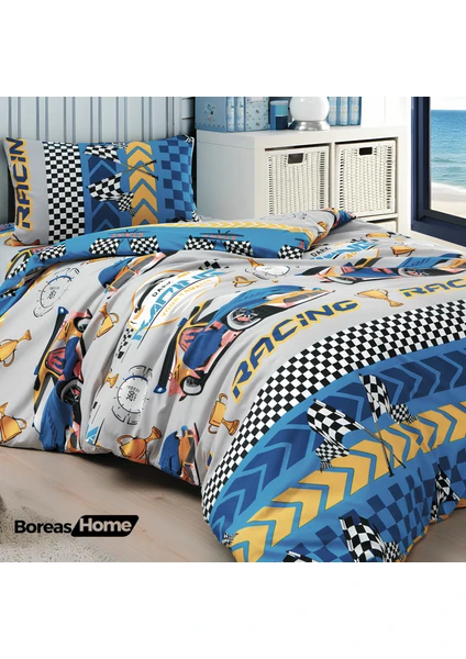 Boreas Home Blue Racer Pamuklu Ranforce Nevresim Takımı Tek Kişilik