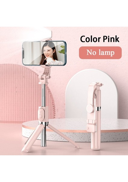 Pembe Işıksız Kablosuz Bluetooth Selfie Çubuğu Xiaomi Huawei iPhone Akıllı Telefon Monopod Deklanşör Tripod Dolgu Işığı Uzaktan Kumandalı (Yurt Dışından)