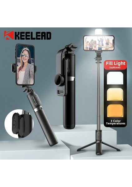 Seçenek 3 Selfie Çubuğu Katlanabilir Mini Tripod ile Dolgu Işığı Bluetooth Uzaktan Deklanşör Geri Çekilebilir Çubuk Huawei Xiaomi iPhone Cep Telefonu Için (Yurt Dışından) fiyatları