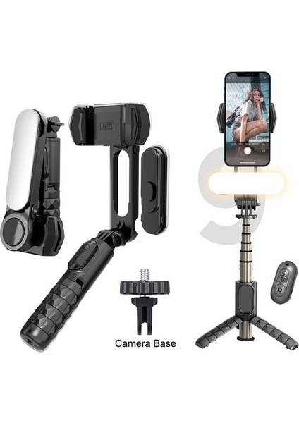 Stil F Siyah LED Selfie Çubuğu Gimbal Sabitleyici Tripod Telefon Mobil Tutucu Standı Eylem Kamera Cep Akıllı Telefon Monopod Için LED Işık Lambası ile (Yurt Dışından)