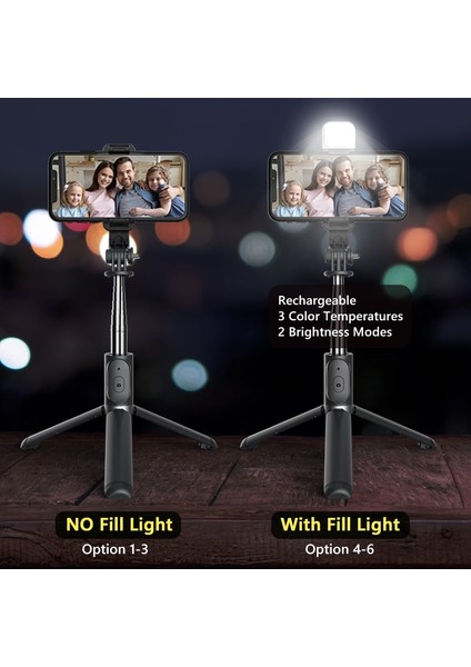 Seçenek 3 Selfie Çubuğu Katlanabilir Mini Tripod ile Dolgu Işığı Bluetooth Uzaktan Deklanşör Geri Çekilebilir Çubuk Huawei Xiaomi iPhone Cep Telefonu Için (Yurt Dışından) fırsatları