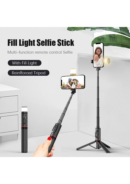 Işık Yok Kutu 2023 Yeni Alüminyum Gizli Kablosuz Selfie Çubuğu Bluetooth Deklanşör Monopod Telefon Tripodu Canlı Yayın Için Dolgu Işığı ile (Yurt Dışından) modelleri