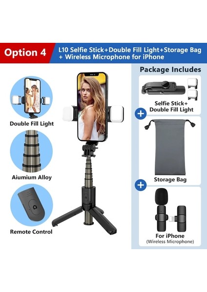 Seçenek 4 Taşınabilir Selfie Dolgu Işığı Selfie Çubuğu Geri Çekilebilir Çok Fonksiyonlu Telefon Tutucu Tripod Kablosuz Bluetooth Uzaktan Deklanşör (Yurt Dışından)
