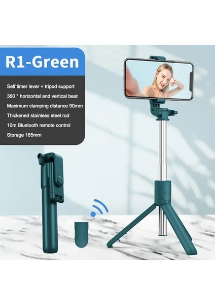 R1 Yeşil Ryra Kablosuz Selfie Sopa Tripod Katlanabilir Braketi Xiaomi Redmi Huawei IPhone Akıllı Telefon Android Ios Tutucu (Yurt Dışından)