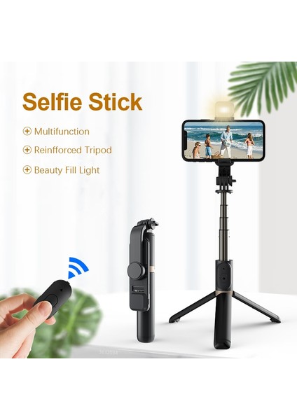 Işıklı Siyah Fangtuosı 2022 Yeni Kablosuz Selfie Çubuğu Bluetooth Deklanşörlü Bluetooth Katlanabilir Tripod Dolgu Işığı Alüminyum Alaşımlı Selfie Stck (Yurt Dışından)