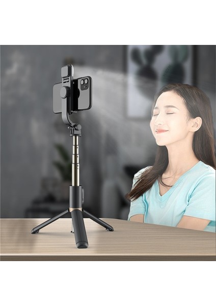 Işıklı Siyah Fangtuosı 2022 Yeni Kablosuz Selfie Çubuğu Bluetooth Deklanşörlü Bluetooth Katlanabilir Tripod Dolgu Işığı Alüminyum Alaşımlı Selfie Stck (Yurt Dışından)