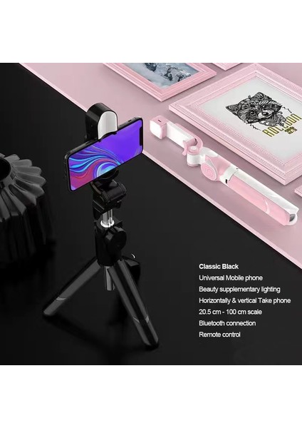 1 Msiyah Çift Işık 360° Dönebilen Telefon Tutucu Kablosuz Selfie Çubuğu Bluetooth Teleskopik Katlanabilir Tripod Dolgu Işığı ile Uzatılabilir Uzaktan Kumanda (Yurt Dışından) modelleri