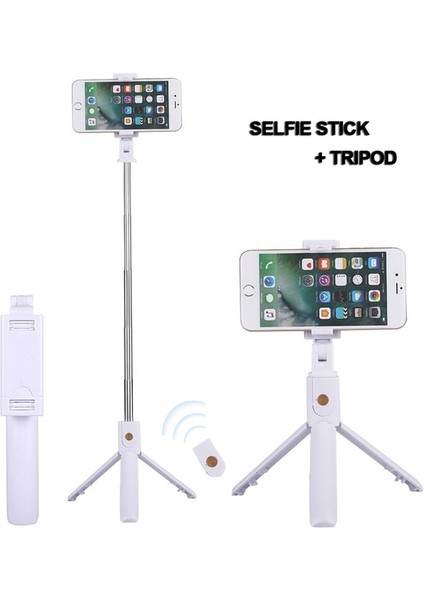 Siyah Taşınabilir Kablosuz Selfie Çubukları Tripod Bluetooth Deklanşör Uzaktan Kumanda Katlanabilir Monopod Akıllı Telefon Standı Katlanabilir Teleskopik (Yurt Dışından)