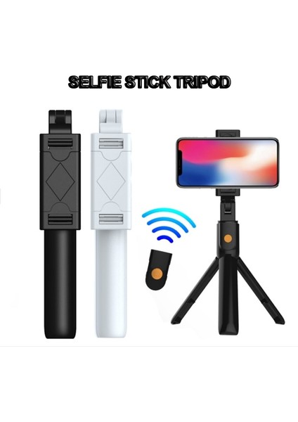 Siyah Taşınabilir Kablosuz Selfie Çubukları Tripod Bluetooth Deklanşör Uzaktan Kumanda Katlanabilir Monopod Akıllı Telefon Standı Katlanabilir Teleskopik (Yurt Dışından)