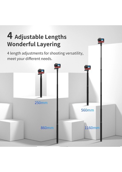 Siyah Telesın 116 cm Karbon Fiber Monopod Selfie Çubuğu Uzatılabilir W 1/4 Vida Gopro 11 10 INSTA360 One X3 X2 Rs Djı Osmo Action 3 (Yurt Dışından) fiyatları