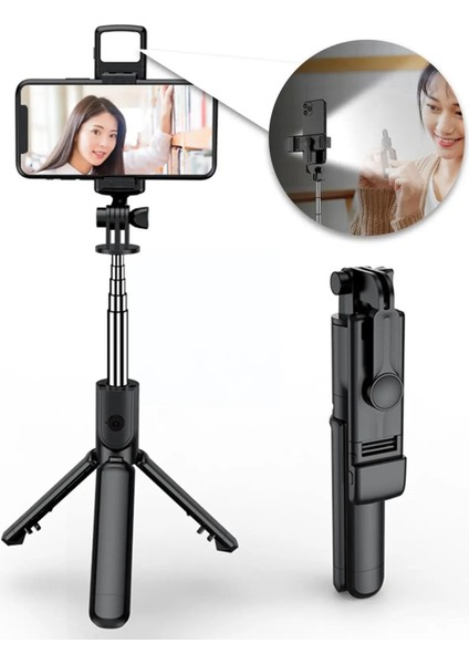 Işık ile Bluetooth Uyumlu Selfie Çubuğu Cep Telefonu Tutucu Işık Saplı Geri Çekilebilir Taşınabilir Çok Fonksiyonlu Tripod Pho N1N5 (Yurt Dışından) modelleri