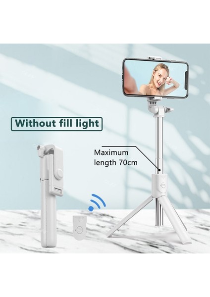 Beyaz R1 2022 Yeni Bluetooth Kablosuz Selfie Çubuğu Mini Tripod Uzatılabilir Monopod Ios Android Telefon Için Dolgu Işığı ile Uzaktan Deklanşör (Yurt Dışından)