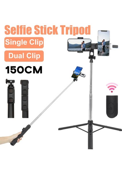 150CM Tek Klip 150/160CM Bluetooth Kablosuz Selfie Çubuğu Mini Tripod Uzatılabilir Monopod Dolgu Işığı ile Uzaktan Deklanşör iPhone Android Telefon Için (Yurt Dışından)
