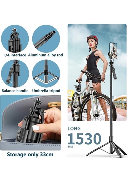 Seçenek 1-Işık Yok 1.53 M Kablosuz Selfie Çubuğu Tripod Standı Gopro Aksiyon Kamerası Akıllı Telefonlar Için Katlanabilir Denge Sabit Çekim Canlı Yayın (Yurt Dışından) modelleri