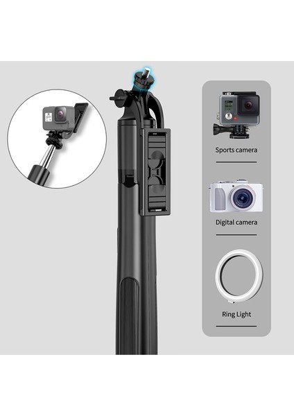 Işıksız Q05 1600MM Kablosuz Selfie Çubuğu Bluetooth Deklanşör Tripod Aksiyon Kameraları Akıllı Telefonlar Için Dolgu Işığı ile Katlanabilir Monopod Selfie (Yurt Dışından)
