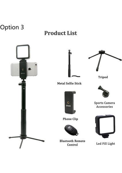 Seçenek 3 Sanyk Çok Fonksiyonlu Taşınabilir Selfie Çubuğu Tripod Aksiyon Kamerası Gopro Aksesuarları Vlog Kiti (Yurt Dışından)