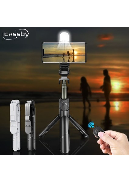 Siyah 100 cm Kablosuz Bluetooth Uyumlu Selfie Sopa ile Dolgu Işığı Deklanşör Katlanabilir Mini Tripod Telefon Ios Android Için Uzaktan Kumanda (Yurt Dışından) fiyatları