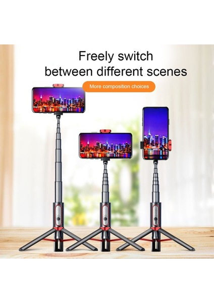Siyah Kırmızı Pınzheng 3 In 1 Mıni Bluetooth Özçekim Çubuğu iPhone Xiaomi Özçekim Çubuğu Tripod Monopod Evrensel Uzatılabilir Katlanabilir Tripod (Yurt Dışından) indirimleri