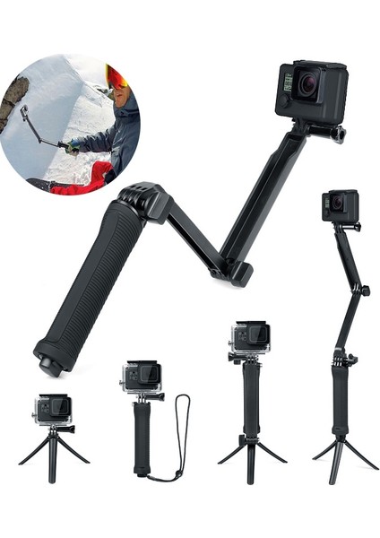Siyah Selfie Sopa Ayarlanabilir Bar Kavrama Kolu Selfie Sopa Monopod Kamera Tripodu Go Pro Hero Için ZHH2830/S1 Gopro 3 In 1 3 Yollu (Yurt Dışından)