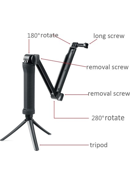 Siyah Selfie Sopa Ayarlanabilir Bar Kavrama Kolu Selfie Sopa Monopod Kamera Tripodu Go Pro Hero Için ZHH2830/S1 Gopro 3 In 1 3 Yollu (Yurt Dışından)