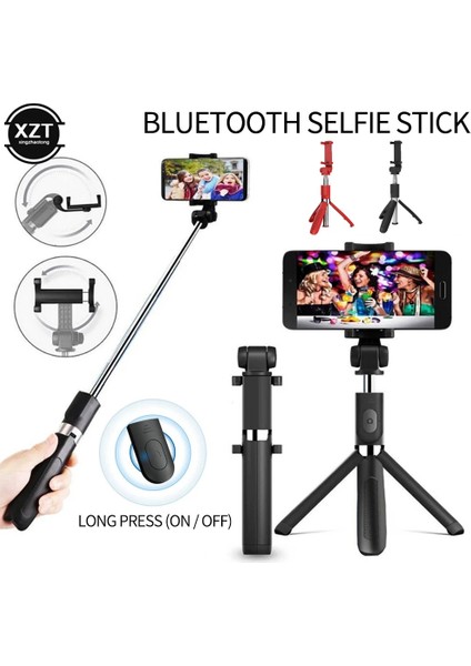 Siyah Evrensel Telefonlar Kablosuz Bluetooth ile Uyumlu Selfie Çubuğu Tripod Uzaktan Deklanşörlü Katlanabilir Tripodlar Monopodlar (Yurt Dışından)