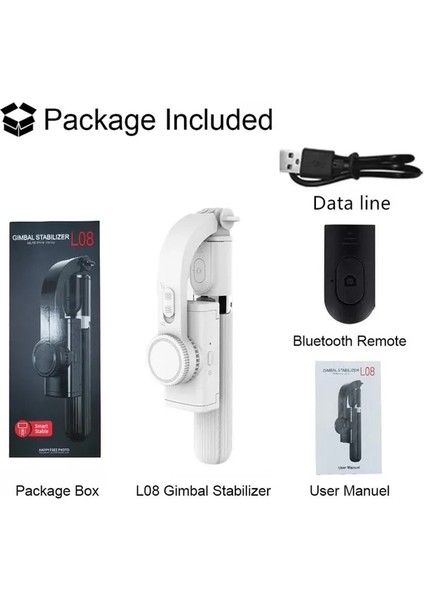 L08 Beyaz El Gimbal Sabitleyici Cep Telefonu Selfie Sopa Tutucu iPhone Xiaomi Redmi Huawei Samsung Android L08 Için Ayarlanabilir Stand (Yurt Dışından)