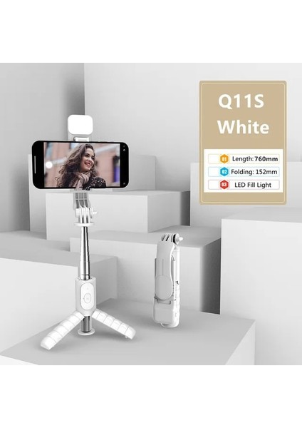 Q11S Beyaz Taşınabilir Tripod Cep Telefonu Selfie Sopa Teleskopik Bluetooth Sopa ile Huawei Onur iPhone Android Xiaomi (Yurt Dışından)