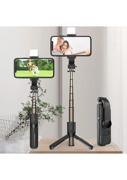 Seçenek 5 Bluetooth Kablosuz Selfie Çubuğu Katlanabilir Mini Tripod Selfie Canlı Yayını Için Dolgu Işığı Deklanşörü ile Uzatılabilir Monopod (Yurt Dışından)