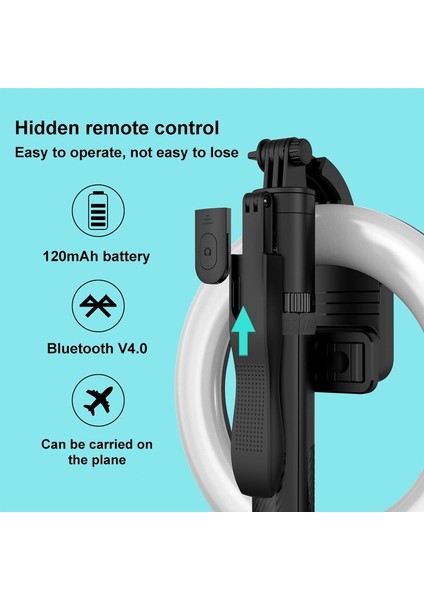 1.6m Tripod 20CM L06 4 In 1 Kablosuz Bluetooth Selfie Sopa El Uzaktan Deklanşör 1.6m Tripod 8 Inç LED Halkalı Fotoğraf Işığı Android Ios Için (Yurt Dışından)