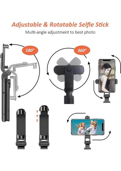 Kırmızı Selfie Çubuğu Tripod Bluetooth Mini Çubuk Mobil Spor Seyahat Için Uzatılabilir Uzaktan Kumanda Selfie Akıllı Telefon Fotoğraf Çekme Canlı (Yurt Dışından)