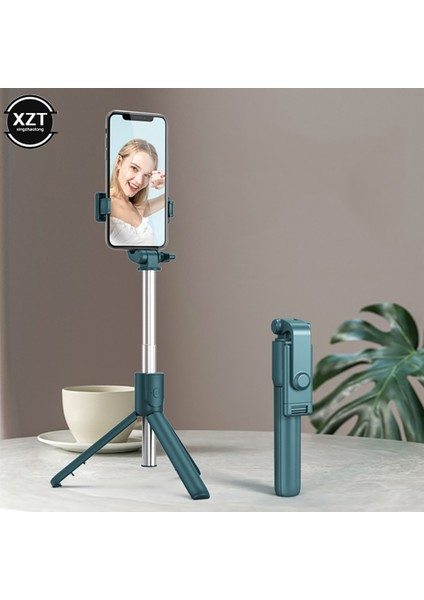 Kablosuz Uzaktan Kumandalı Yeşil Mini Uzatılabilir Selfie Çubuğu Tripod, 4'ü 1 Arada Selfie Çubuğu - 360° Dönebilen Telefon Standı Tutucu (Yurt Dışından)
