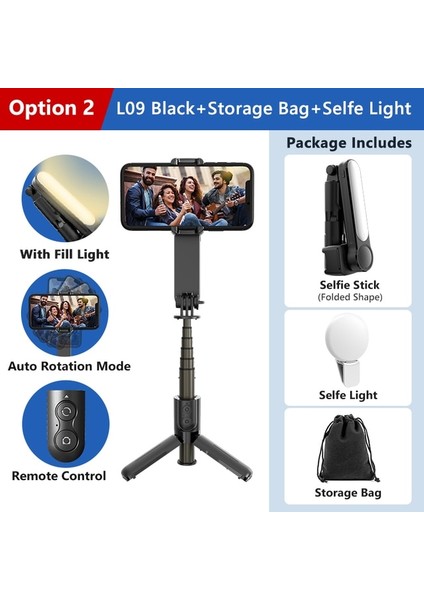 Seçenek 2 Keelead L09 Gimbal Sabitleyici Selfie Çubuğu Tripod Dolgu Işığı ile Bluetooth Uzaktan Cep Telefonu Için Xiaomi Huaweı Ios Akıllı Telefon (Yurt Dışından)