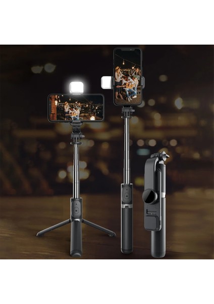 Beyaz Yeni Trend Selfie Çubuğu Kablosuz Bluetooth Selfie Çubuğu Dolgu Işığı Deklanşör Uzaktan Kumanda Telefon Braketi ile Katlanabilir Mini Tripod (Yurt Dışından)