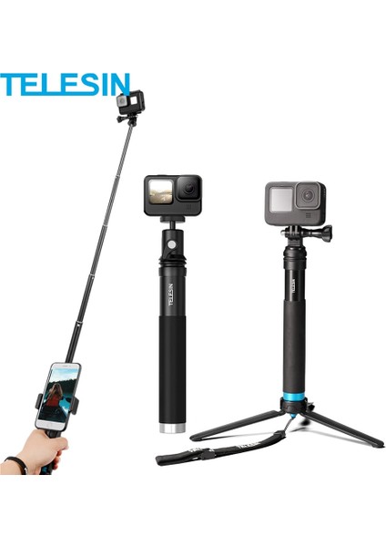 Temel Model Telesın 6'sı 1 Arada Uzatılabilir Alüminyum Alaşımlı Selfie Çubuğu 360 Döndürme + Gopro INSTA360 Sjcam Için Ayrılabilir Tripod Montajlı Telefon Tutucu (Yurt Dışından)
