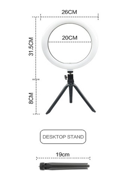 Masaüstü Standı 10 Inç Halka Işık Takım Elbise Güzellik Canlı Işık Makyaj Işığı Otoportre Fotoğrafçılığı Üç Renkli Işık (Yurt Dışından)